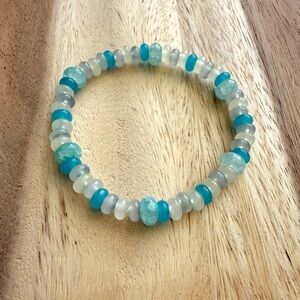 Blue and White Glass Beaded Rondelle Bracelet